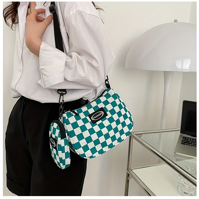 Canvas Checkerboard Shoulder Bag Messenger Bag