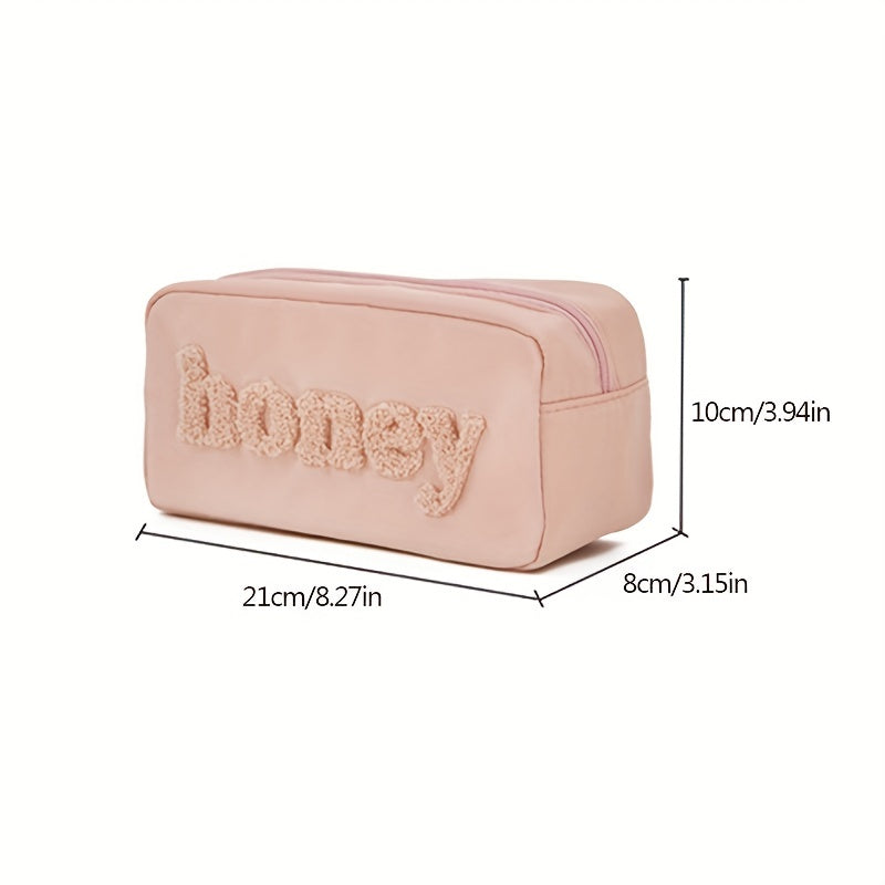 Plush Letter Print Cosmetic Bag Zipper Makeup Pouch