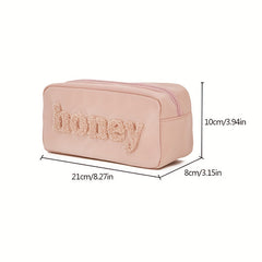 Plush Letter Print Cosmetic Bag Zipper Makeup Pouch