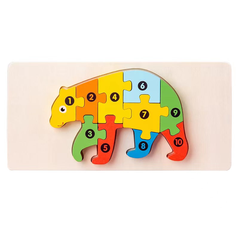 Montessori Wooden Toddler Puzzles Dinosaur Toy 3D Puzzle Educational