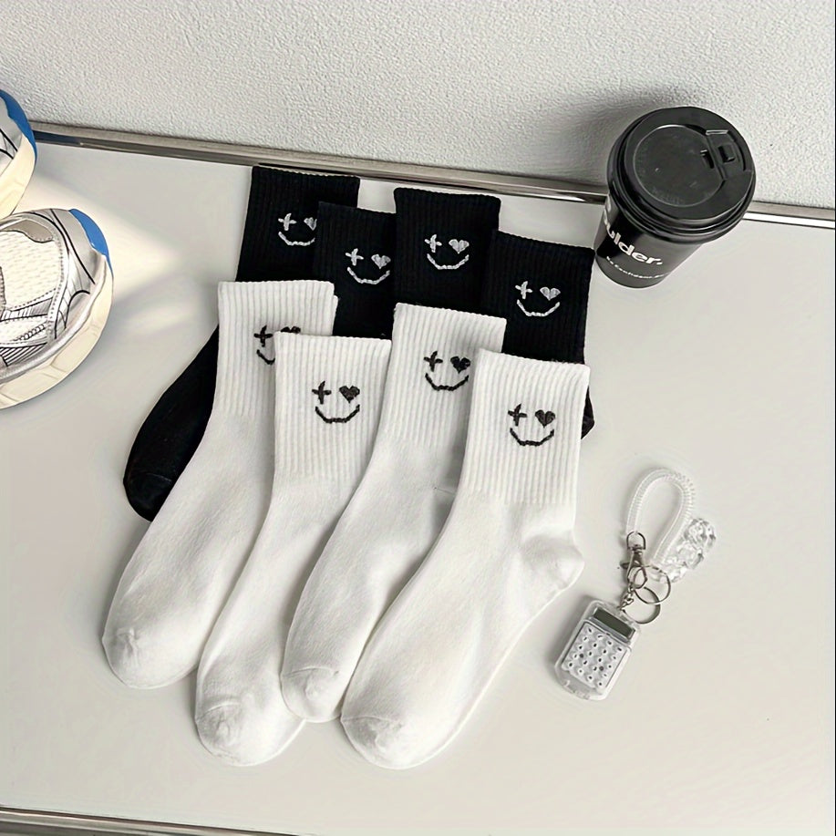 8 Pairs Smiling Print Socks Women's Mid Tube Stockings