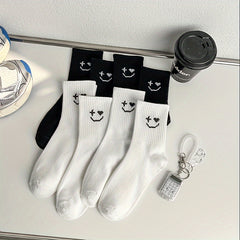 8 Pairs Smiling Print Socks Women's Mid Tube Stockings