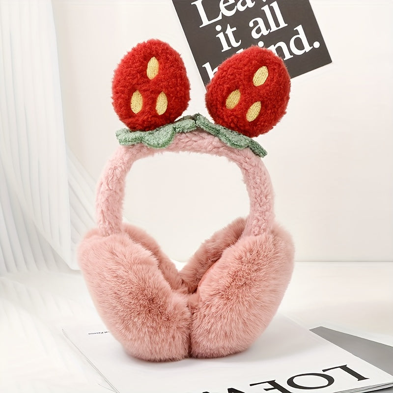 Women's Strawberry Earmuffs for Christmas - Comfortable Winter Ear Warmers