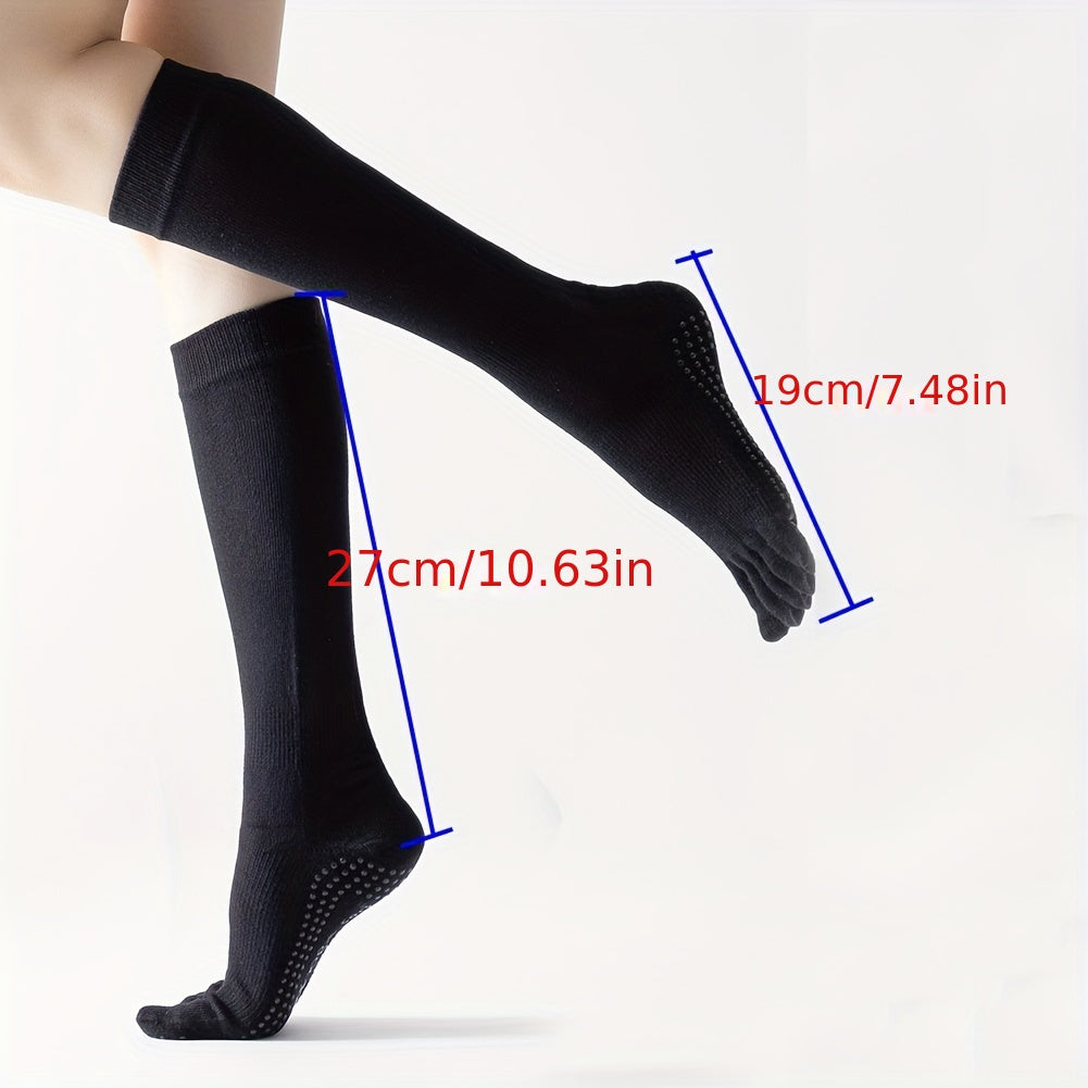 Solid Knee High Yoga Socks Five Toe Split Non Slip Breathable Warm Gripper Socks