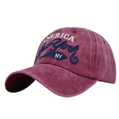 York Embroidered Baseball Cap Vintage Distressed Sun Hat