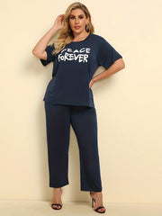  Letter Print Top & Pants Outfits Set