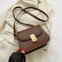 Colorblock Shoulder Bag with Turn Lock Flap - All Match Purse