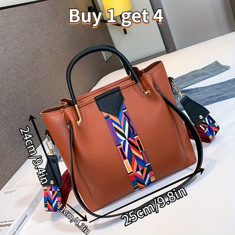 4Pcs Women's Handbag Set Shoulder Crossbody Clutch Purse Card Holder