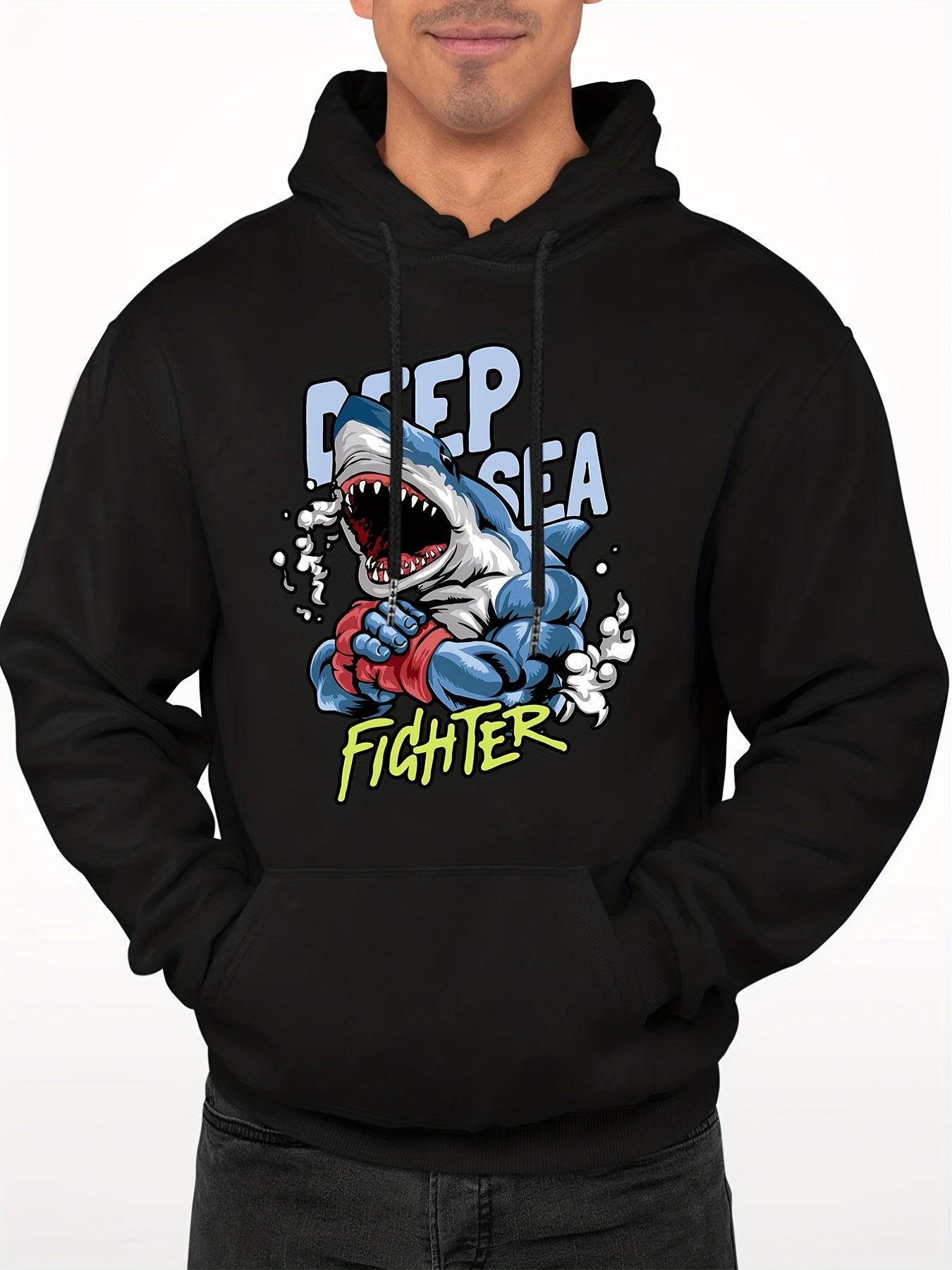 Men's Shark Boxer Print Hooded Sweatshirt Long Sleeve Personalized Hoodie