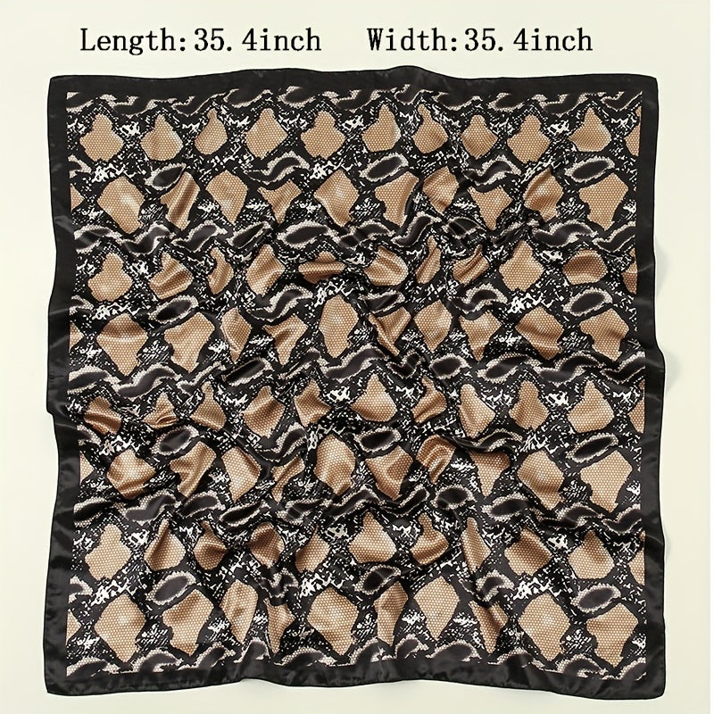 Snake Print Scarf Brown Square Satin Vintage Neckwear