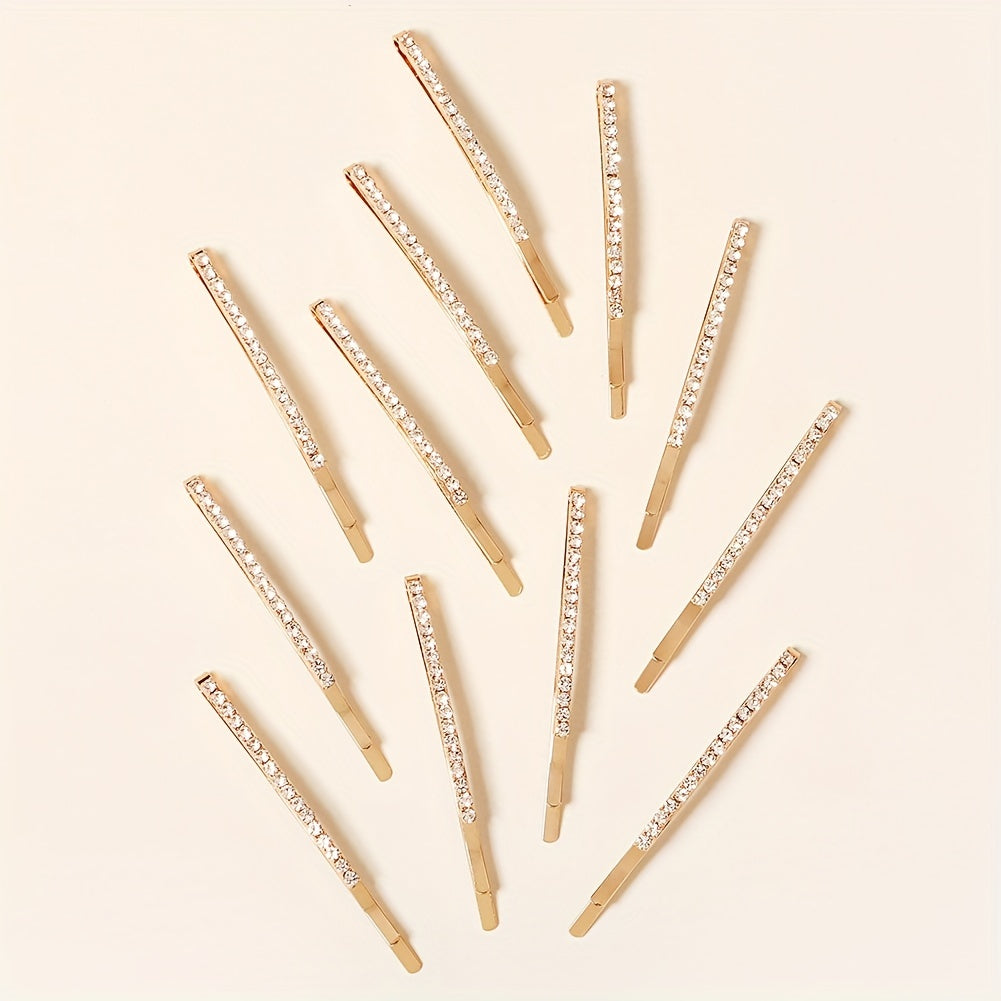 12pcs Rhinestone Decor Hair Clip Bobby Pin Non Slip Metal Hair Accessory