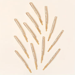 12pcs Rhinestone Decor Hair Clip Bobby Pin Non Slip Metal Hair Accessory