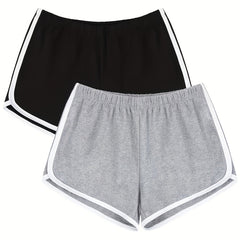 2 Pack Sporty Pajama Shorts Set Women's Plus Size Elastic Waist Home Wear