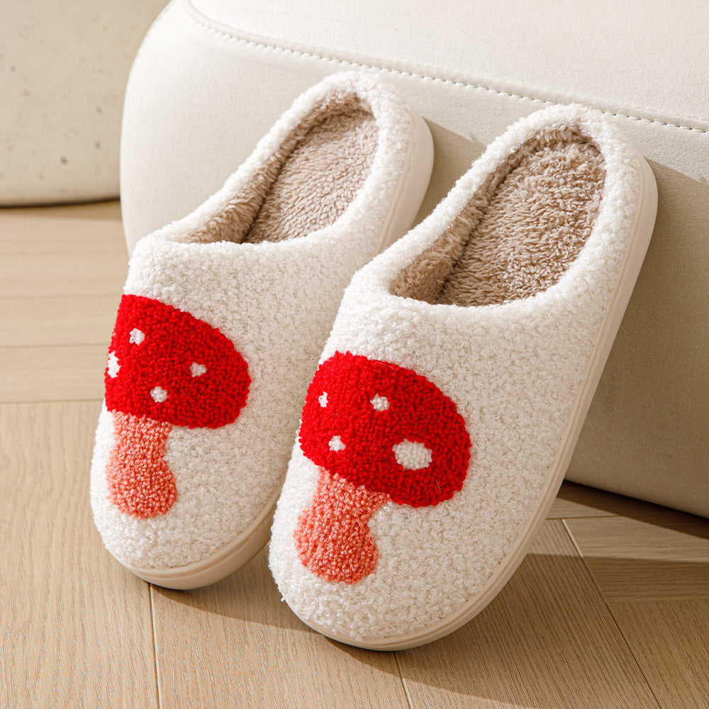 Funny Mushroom Pattern Slippers Plush Lined Slip On Shoes