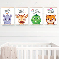 4pcs Animal-themed Nursery Wall Art Print - Cute Baby Room Decor