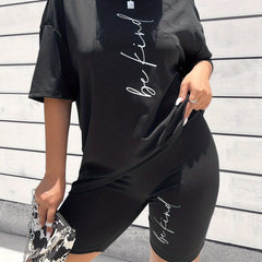Letter Print Matching Two piece Set Short Sleeve T shirt & Shorts