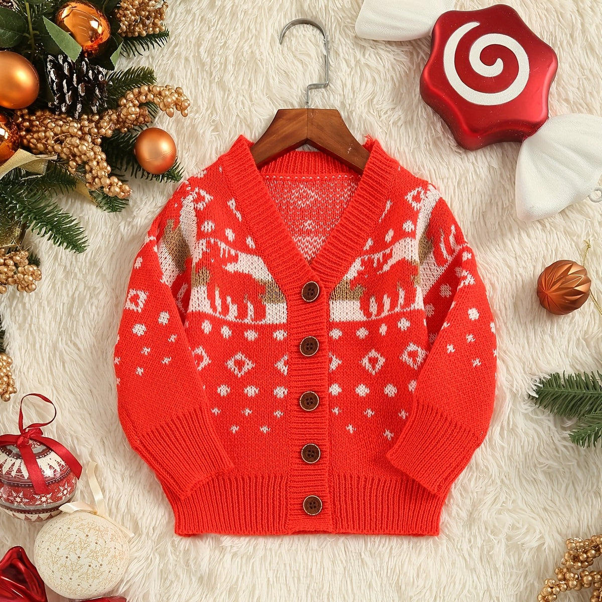 Christmas Dressing Button V neck Knit Cardigan Little Girls Casual Sweater Top
