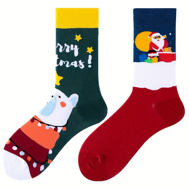 Cute Cartoon Print Socks & Christmas Mid Tube Socks Women's Stockings
