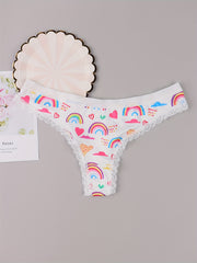 5 Pack Plus Size Panties Set Women's Plus Cat & Heart & Daisy Print