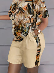 Marble Print Tee & Shorts Set