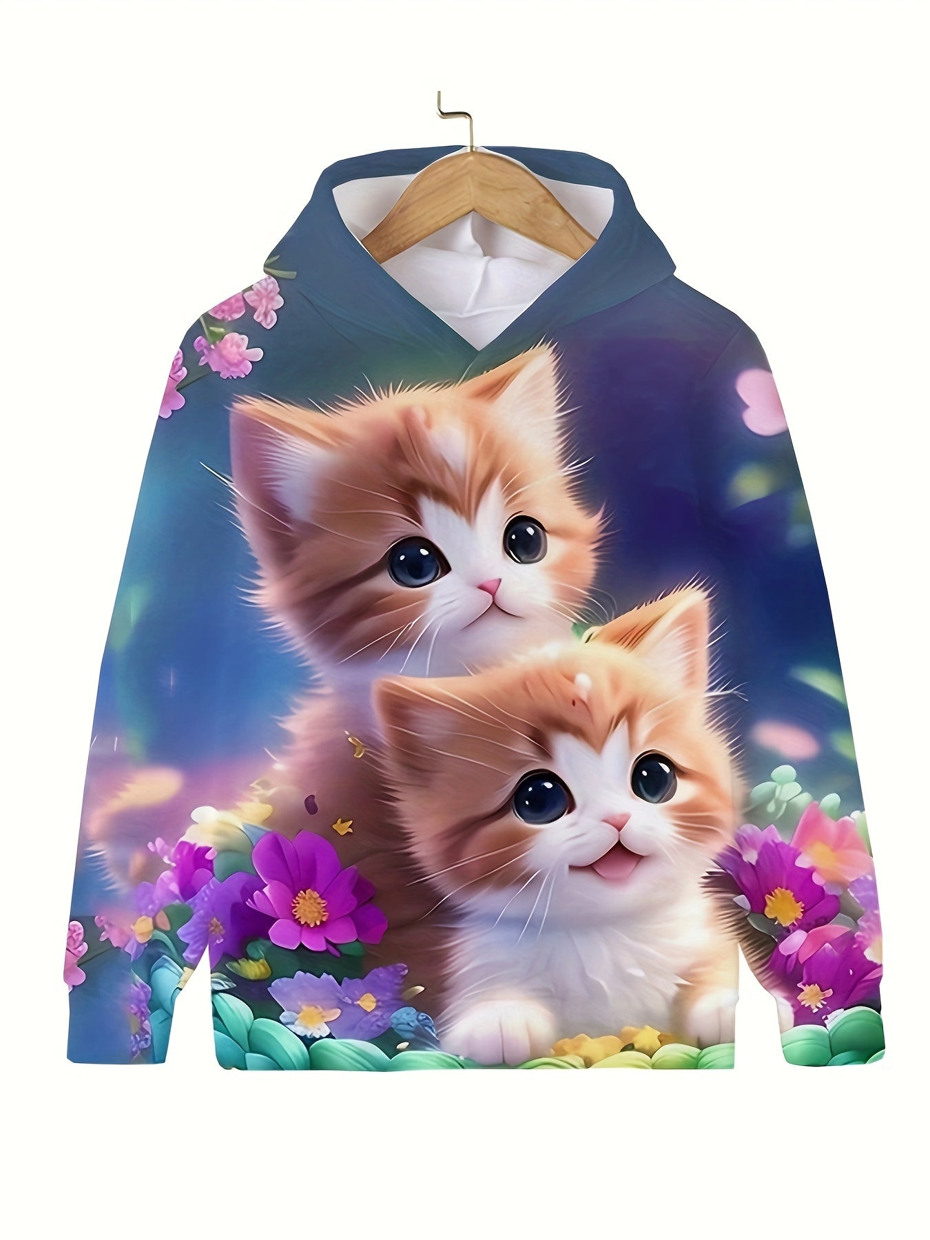 Adorable Kitten Long Sleeve Hoodie Girls Pullover Sweatshirt