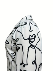  Abstract Figure Print Blazer Long Sleeve Lapel Collar