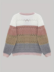 Eyelet Knit Cardigan Open Front Long Sleeve Sweater