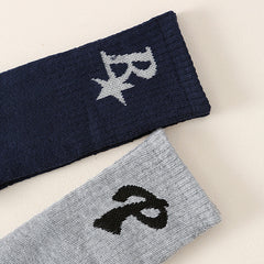 2 Pairs Classic Mid Tube Socks Letter Pattern Women's Stockings