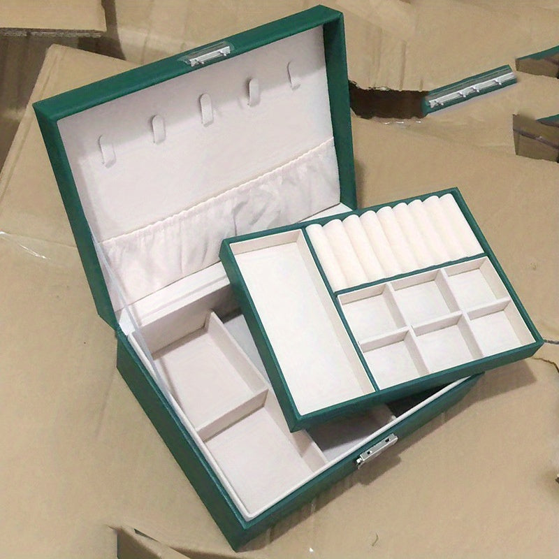 Double Layer Large Capacity PU Jewelry Box Portable Leather Jewelry Storage Box