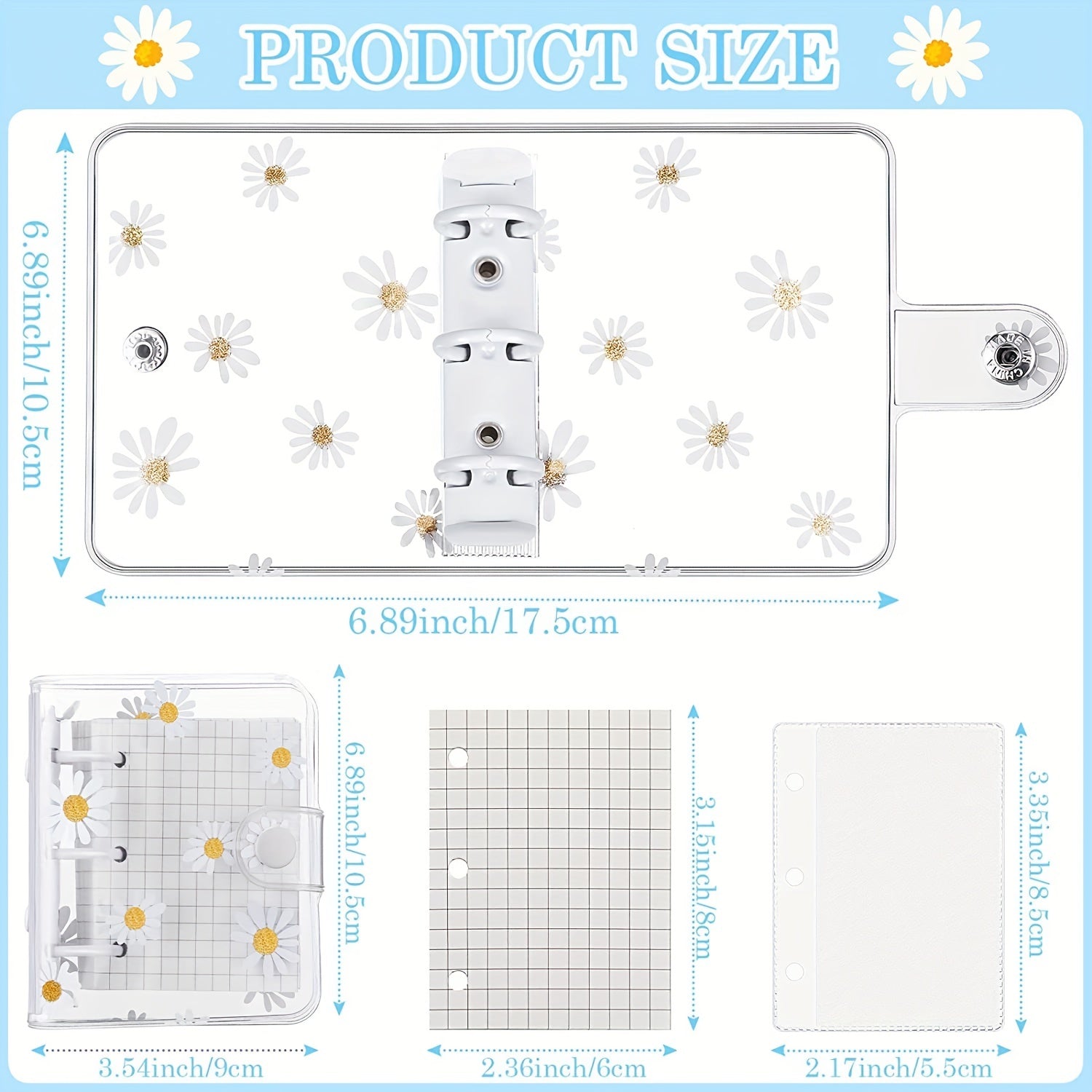 Mini Transparent 3 Ring Binder Covers with 80 Sheets