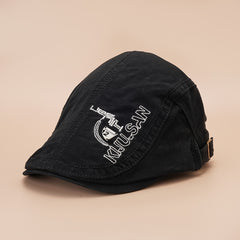 Solid Embroidery Beret Cap Lightweight Unisex Newsboy Hat
