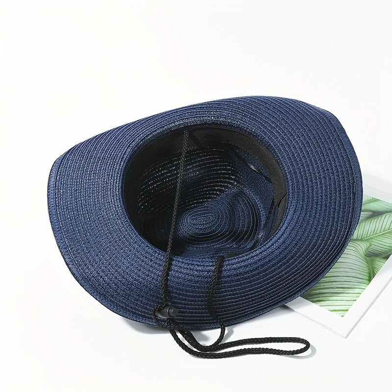 Unisex Western Cowboy Straw Hat Rolled Brim Sunscreen Sun Hat