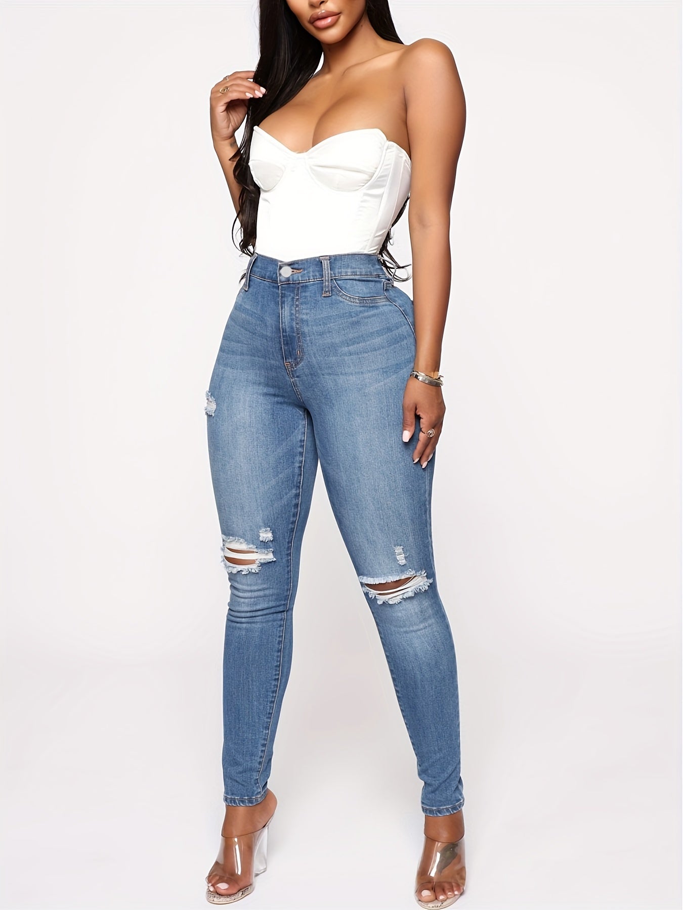 Women's Ripped High Stretch Slim Fit Jeans