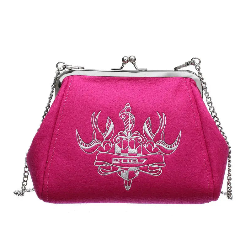 Women Clutches Handbag Flower Shoulder Bag Carving Silver Metallic Strap