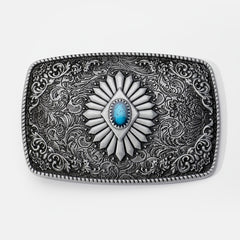 Vintage Turquoise Belt Buckle Geometric Engraved Western Cowboy Accessories