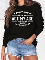 Letter Print Sweatshirt Crew Neck Long Sleeve Casual Women's Clothing