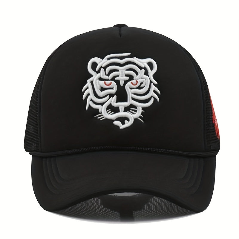 Unisex Sunshade Mesh Baseball Cap Tiger Embroidery