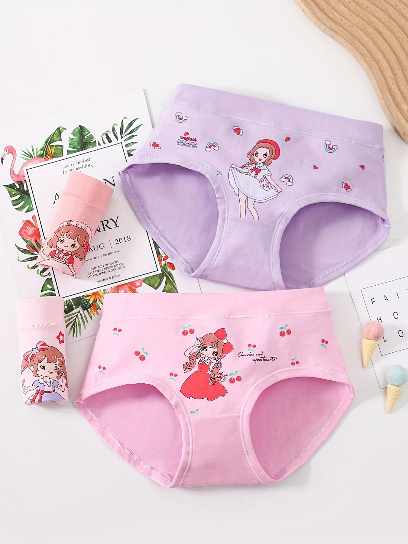 4 Pack Girls Cotton Panties Briefs Sweet Girl Pattern