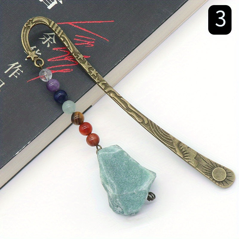Vintage Metal Raw Gemstone Bookmark with 7 Chakra Crystals