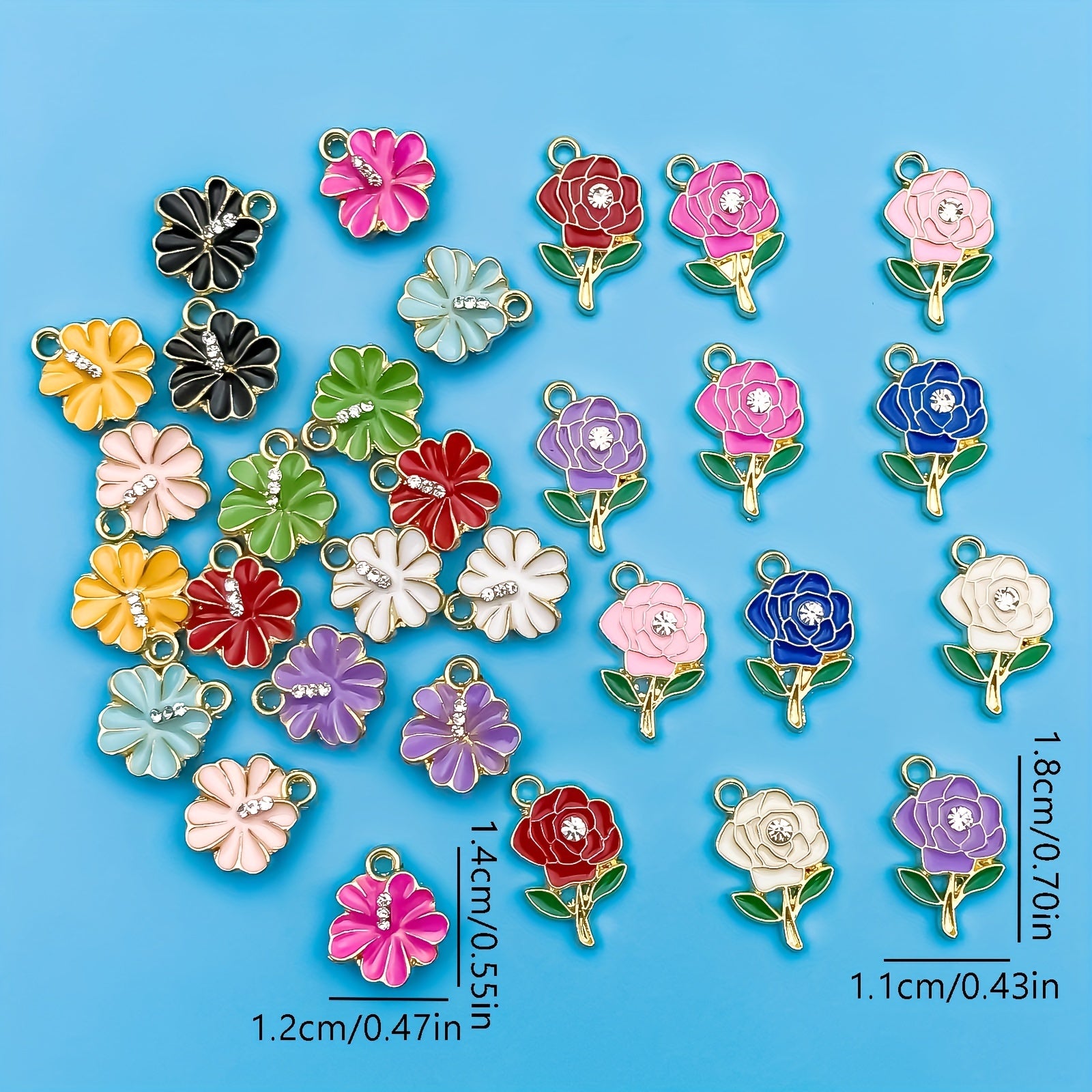 Colorful Rhinestone Flower Alloy Pendants for DIY Jewelry Making