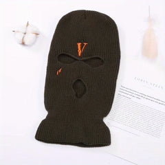 Letter V Embroidery Ski Mask Winter Balaclava Hat Neck Protection