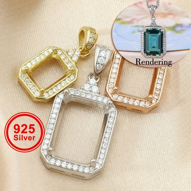 1Pc 925 Sterling Silver Rose Golden/Silvery Rectangle Bezel Settings DIY Pendant