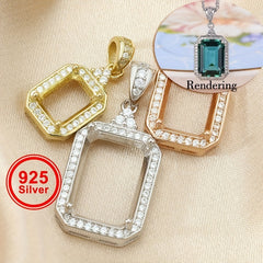 1Pc 925 Sterling Silver Rose Golden/Silvery Rectangle Bezel Settings DIY Pendant