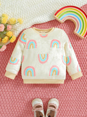 Baby Girls Rainbow Striped Ribbed Pullover Blouse Long Sleeve Warm Top