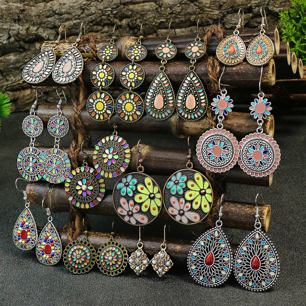 Vintage Style Turquoise Dangle Earrings Geometric Shape