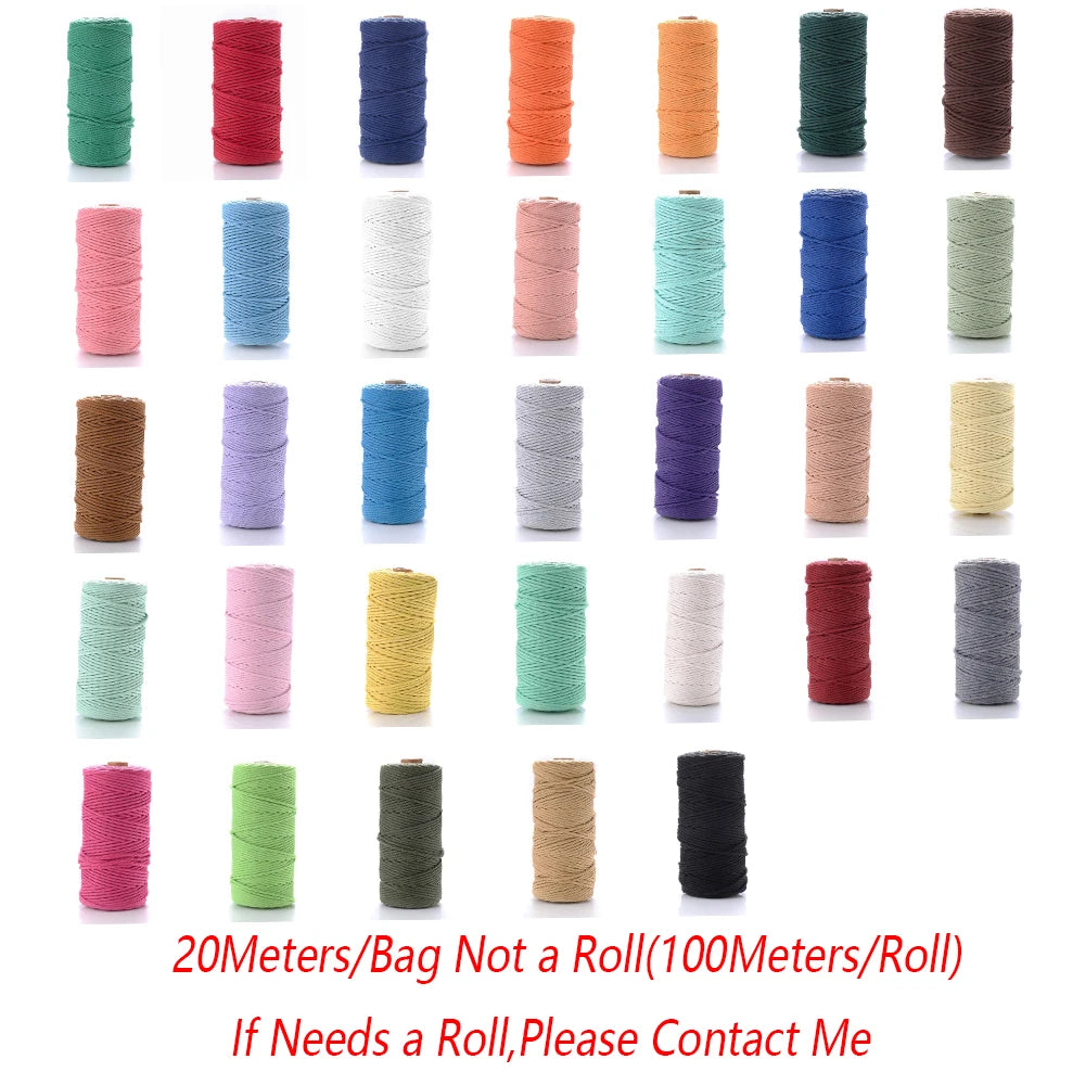 3mm Cotton Twisted Cord Rope Macrame String for DIY Home Textile Wedding Decor