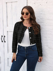 Plaid Print Button Front Jacket for Women