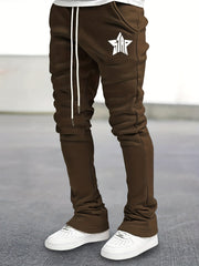 Star Pattern Comfy Flared Trousers Men's Casual Stretch Waist Drawstring Joggers