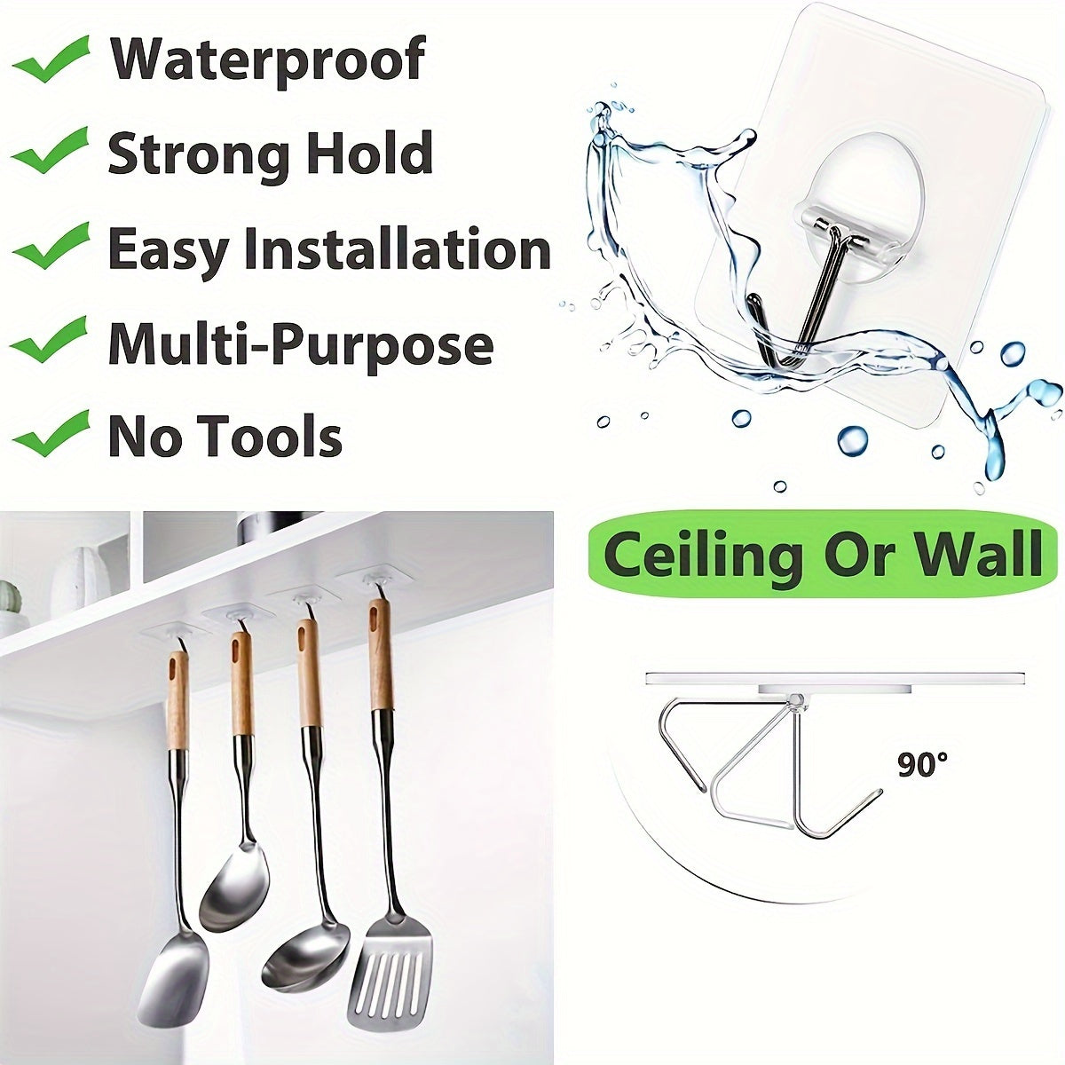 Heavy Duty Adhesive Hooks Towel Coat Hooks Waterproof Kitchen Bathroom