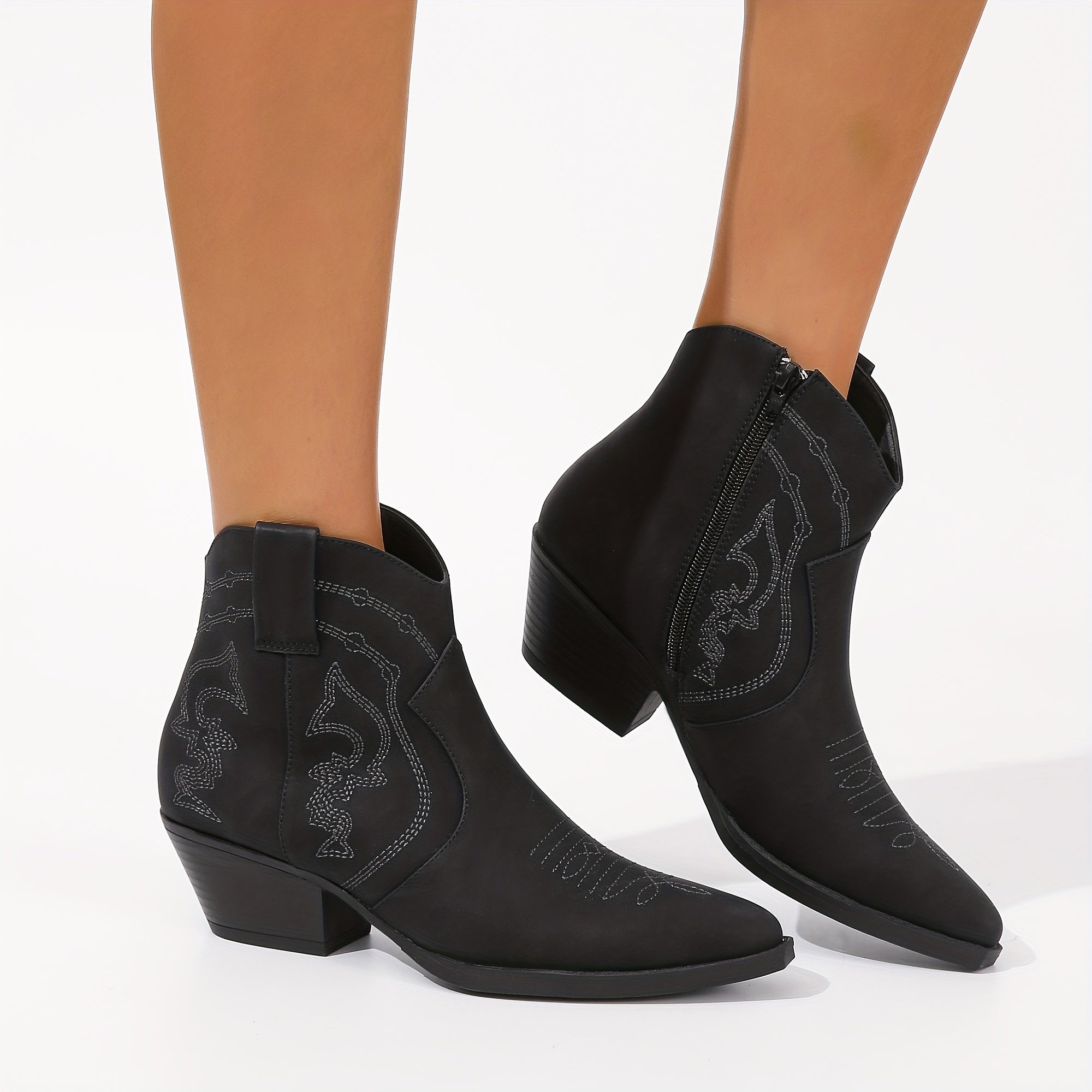 Women's Chunky Heel Western Ankle Boots